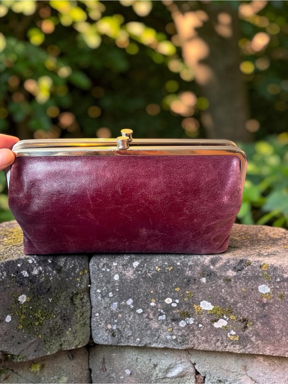 HOBO International Lauren Burgundy Leather Kisslock Clutch Wallet